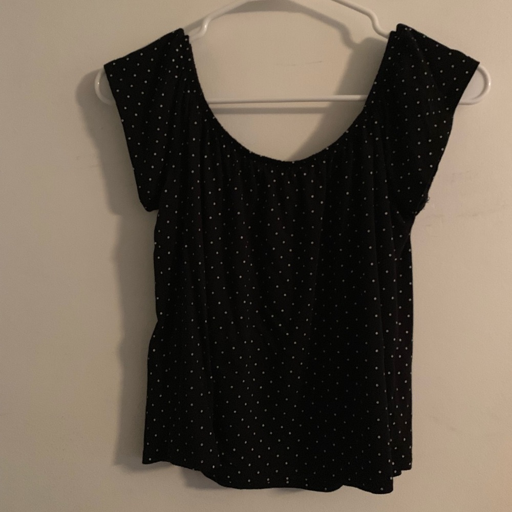Garage off the shoulder polka dot shirt